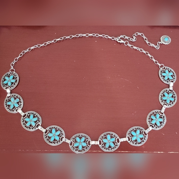 New 36-43" Turquoise Chain concho country western Adjustable Belt Or Necklace - Picture 6 of 6